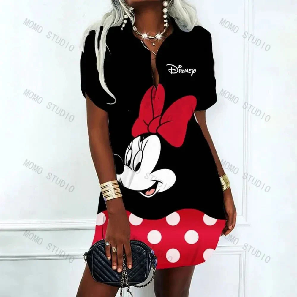 New in Bodycon Dress Polo Shirts Disney Summer Dresses Woman 2024 Offer Elegant Casual Women's Dresses Mickey Minnie Mouse Y2k