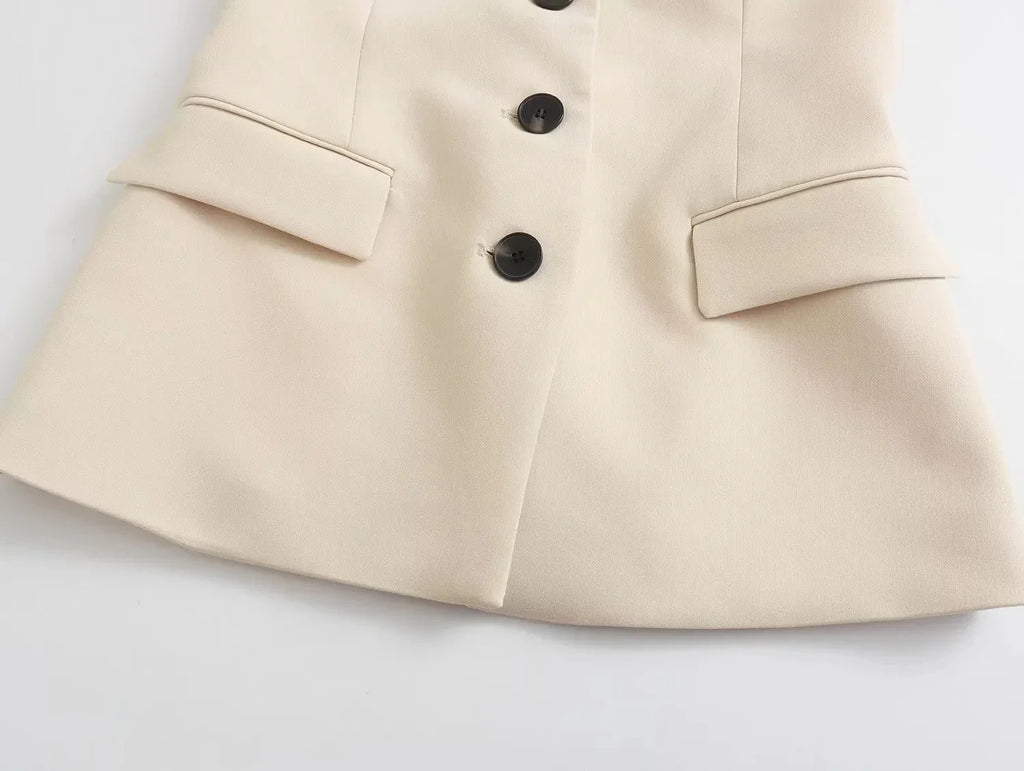 TRAFZA Women Elegant Solid Pant Suit Front Button Strapless Sexy Tank Tops + Side Slit Trouser Female Fashion Streetwear Sets