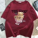 Cartoon Bear Short Sleeve T-shirt Women Loose Top Fashion Korean Style Tee