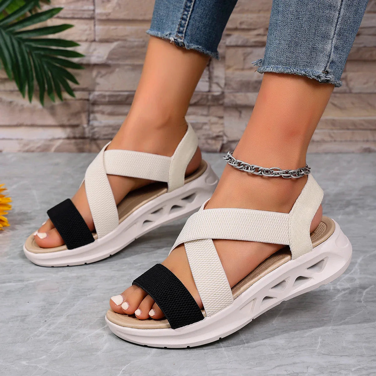 Summer New 2025 Wedge Women's Sandals Platform Outdoor Beach Shoes for Women Elastic Band Design Women Sandals Size 36-43