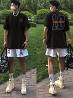 Large Cotton Men's Creative Digital 10 Printed Short Sleeved T-shirt for Men Explosive Street Loose Half Sleeved Hip-hop Top