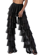 Women Wide Leg Pants High Waist Layered Tulle Pants Loose Beach Long Trousers Streetwear