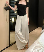High-Grade Acetate Satin Wide-Leg Pants Women Spring Bell-Bottoms Pants Loose Casual Pants High Waist Oversized Long Pantalons