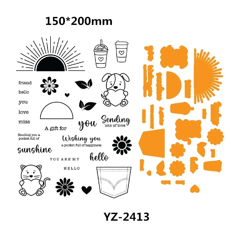 Daily Grind Autumn Bears Occasion Flowers Sunshine 2024 Newest Cutting Dies Clear Stamp Stencil for Scrapbooking Paper Making