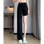 Women Full Length Pants Lady Baggy High Waist Wide Leg Solid Color Trousers Lady Straight Leg Mom Classic Office Pants Slacks