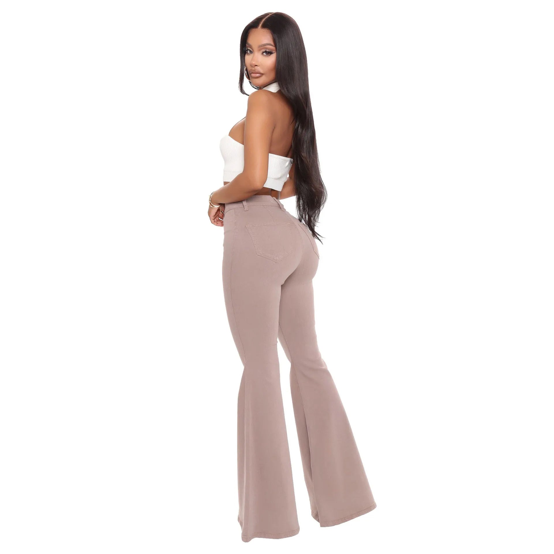 Women Jeans Flare Pants Sexy Denim Long Pant Hip Wrap Casual Solid Elegant Splice Regular Slim Fit High Waist Trousers Summer