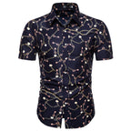 Summer New Men's Short Sleeved Shirt Thin Collar Hawaiian Style Floral Shirt Vacation Series Men's Shirt