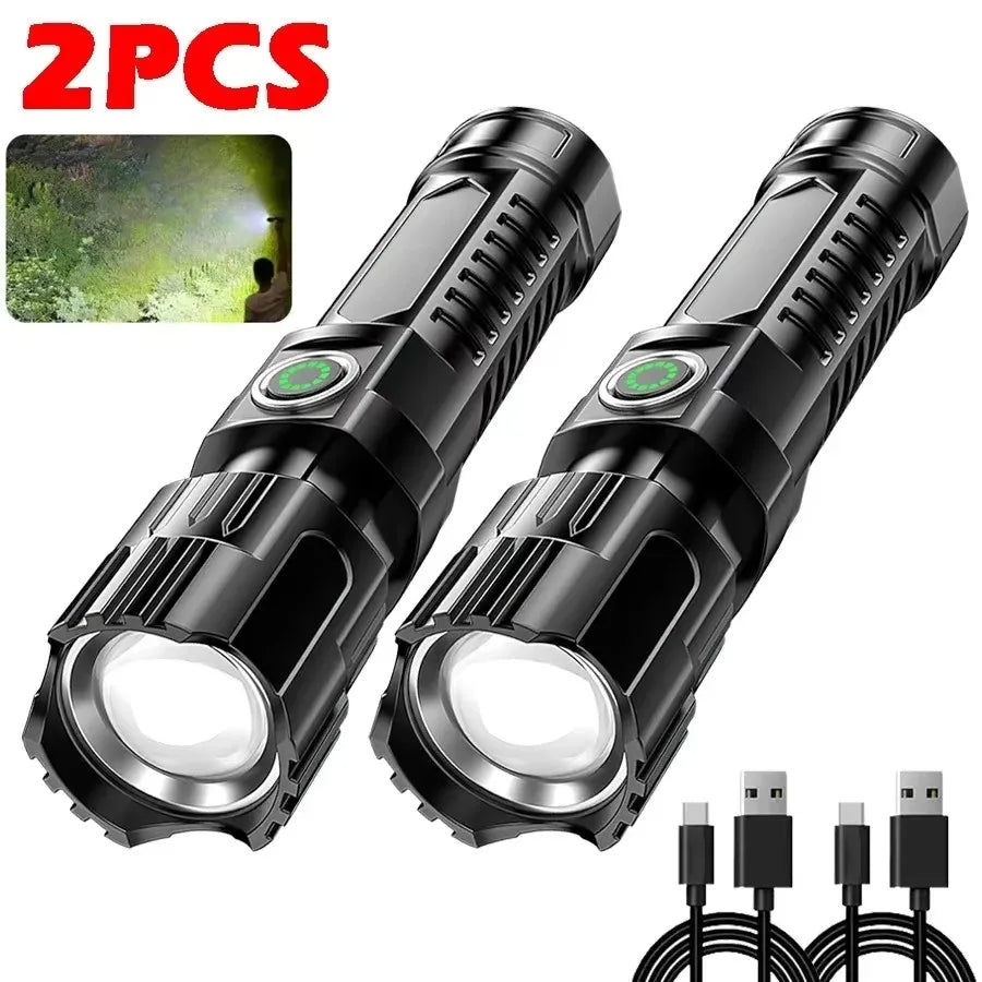 High Strong Power Led Flashlights 2000LM Tactical Torch with Display Light USB Charging Camping Fishing Emergency Zoom Lantern