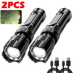 High Strong Power Led Flashlights 2000LM Tactical Torch with Display Light USB Charging Camping Fishing Emergency Zoom Lantern