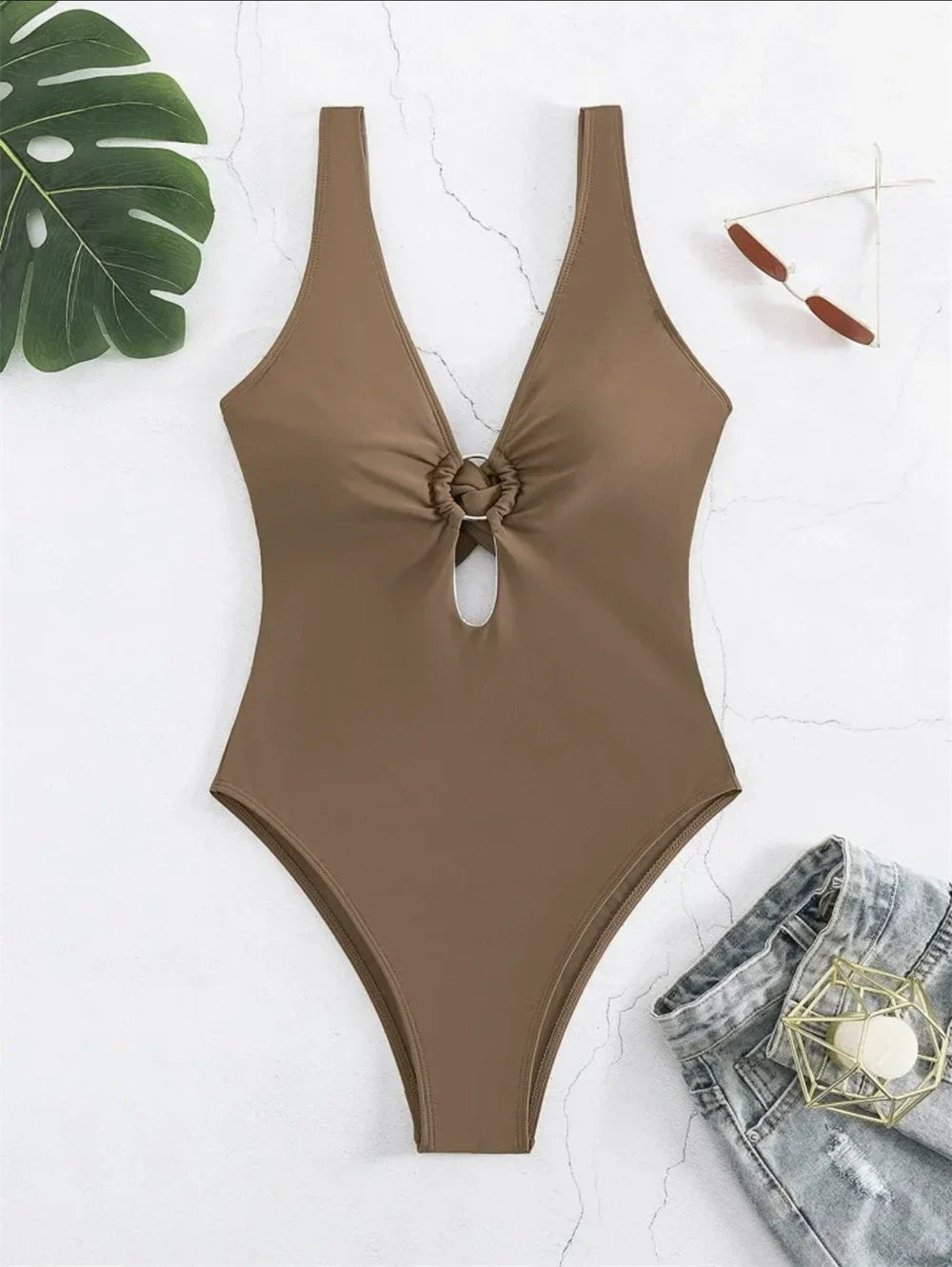 Twisted Hollow Out Bikini Micro Monokini Rings Sexy Deep-V Swimsuit Women Swimwear One-piece Beach Bathing Suit Vacation Outfits
