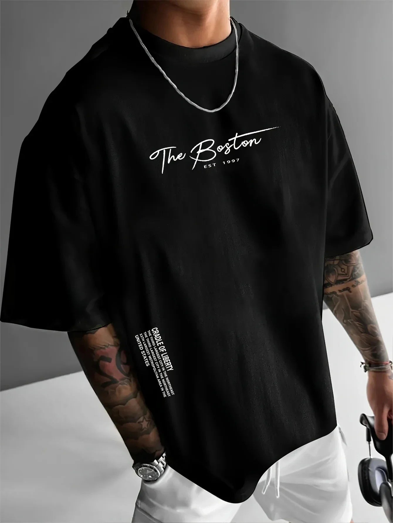 Men's Casual Fashion T-shirt Printed Cotton Boston Slogan Letter Crew Jumper Summer Daily Outdoor Sports Leisure Sports