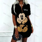 Korean Fashion Minnie Mouse Elegant Dresses for Women Disney Polo Shirts Dress Mickey Summer Dresses Woman 2024 Offer Y2k V-Neck