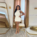 CM.YAYA Women Stand Collar Sleeveless Bodycon Midi Dress 2024 Summer Solid Evening Party Club Fashion Dresses Vestidos