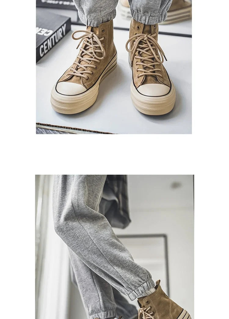 Classic Fashion Skateboarding Shoes for Men Women Comfy Suede Leather High Top Sneakers Men Height-increasing Platform Sneakers