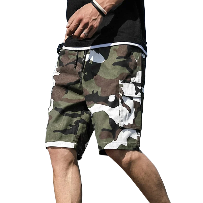 Summer Men's Outdoor Camouflage Cargo Shorts Pocket Cotton Casual Half Pants Mid Waist Drawstring Loose Shorts Bib Overalls 7XL