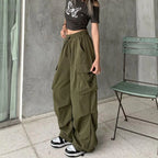 Green Women Baggy New Pants Cargo Trousers Streetwear Multi Pockets Casual Loose Trousers Outdoor Tracksuit Women Pants
