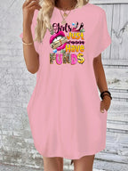 Women's summer lip print high heels pattern print casual loose plus size street wear round neck short sleeved pocket dress