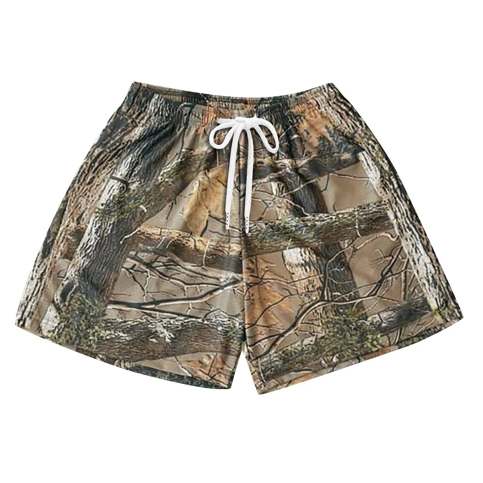 Men'S Casual Athletic Camouflage Print Shorts Outdoor Fitness Branches And Leaves Print Shorts Summer Running Casual Shorts