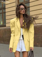 Clacive Winter Loose Yellow Cotton Office Women's Blazer Fashion Lapel Long Sleeve Blazers Elegant Classic Top Female Clothing
