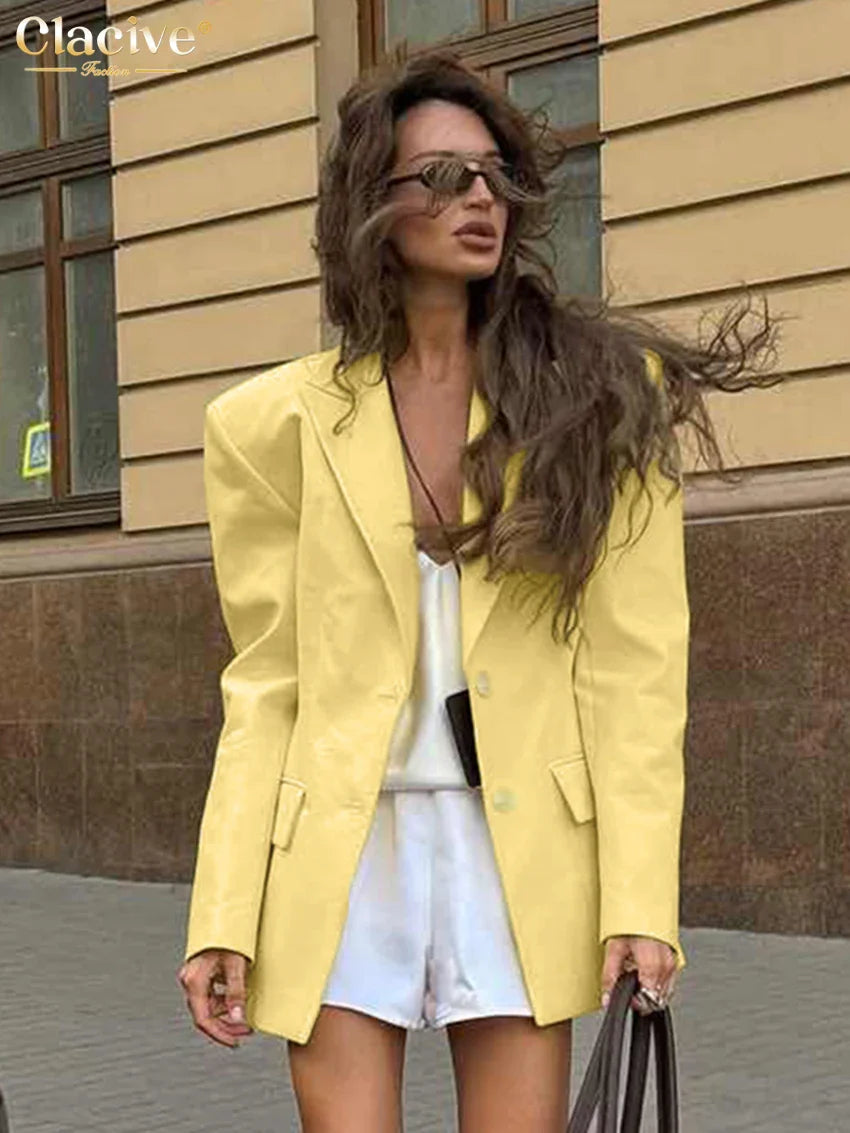 Clacive Winter Loose Yellow Cotton Office Women's Blazer Fashion Lapel Long Sleeve Blazers Elegant Classic Top Female Clothing