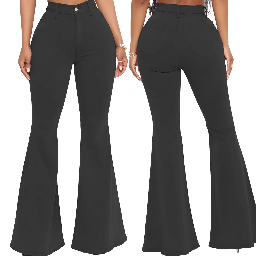 Women Jeans Flare Pants Sexy Denim Long Pant Hip Wrap Casual Solid Elegant Splice Regular Slim Fit High Waist Trousers Summer