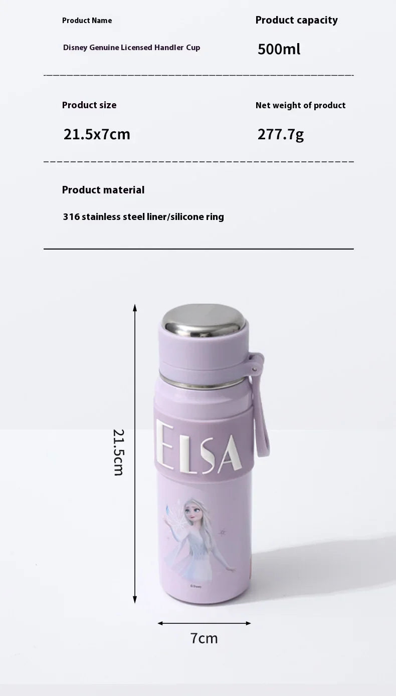 Disney Bullet Thermos Cup 500ML Stainless Steel 316 Children's Vacuum Flask Cartoon Students Special Rope Insulated Water Bottle
