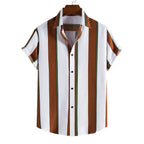 Summer New Short Sleeve Printed Shirt Men's Shirt Collar Casual Fashion Striped Shirt Thin Short Sleeve Shirt Men's