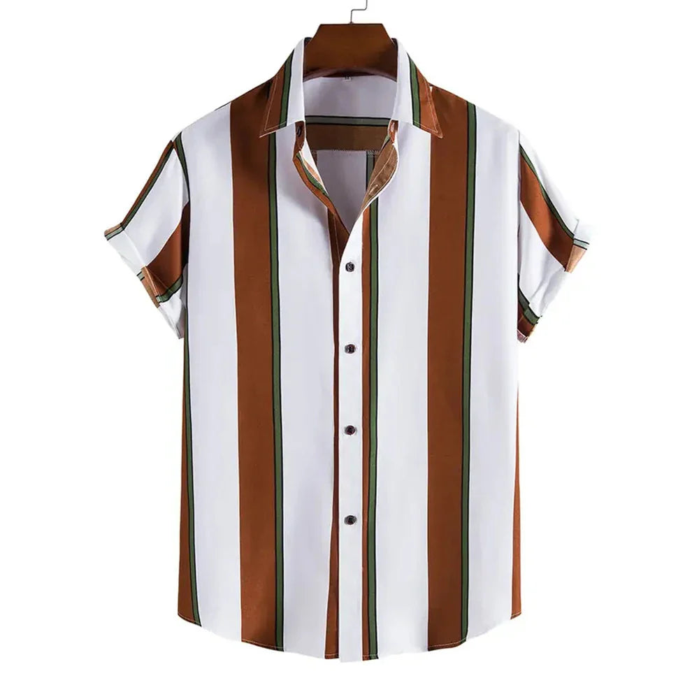 Summer New Short Sleeve Printed Shirt Men's Shirt Collar Casual Fashion Striped Shirt Thin Short Sleeve Shirt Men's