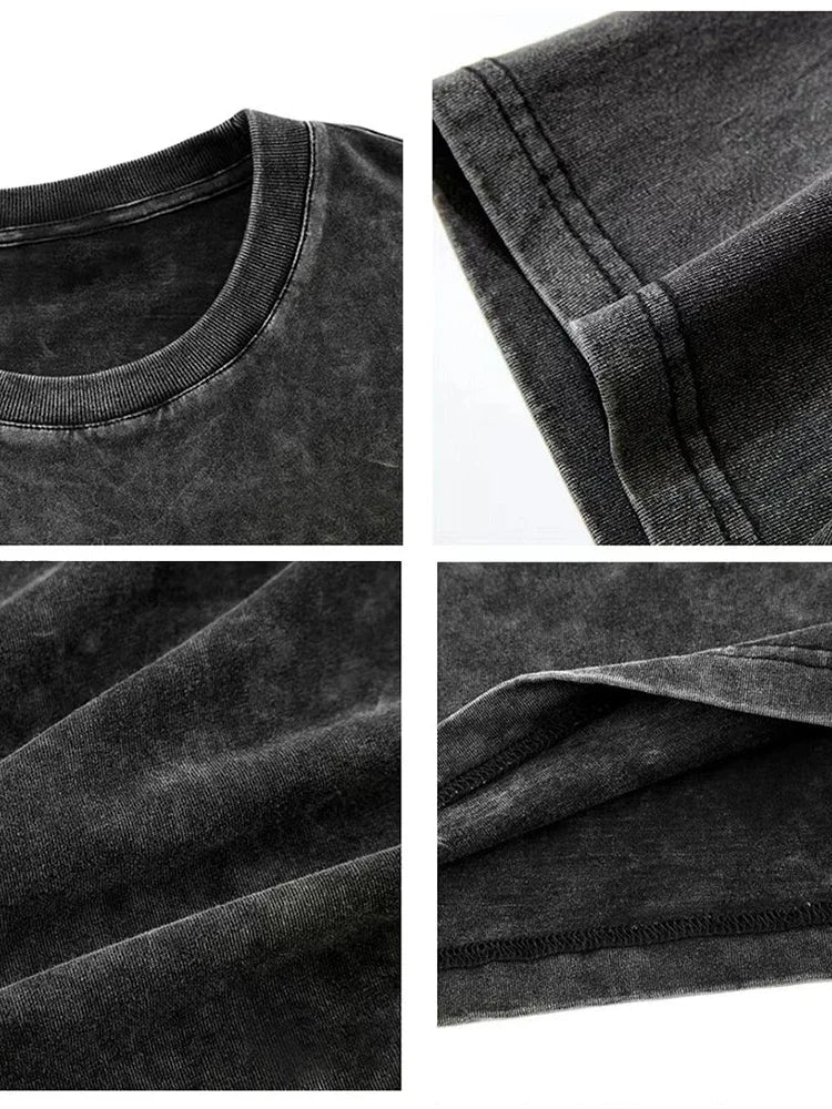 Washed Vintage T-Shirts Street Hip Hop Retro Punk T Shirt women Harajuku Casual Cotton Short Sleeve Acid Wash TShirts top 2025