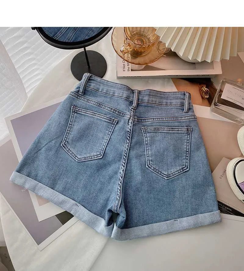 High-waisted Plus-size Women Jeans Student Casual Versatile Trendy A- line Hot Pants Cotton Material Straight Cylinder Style
