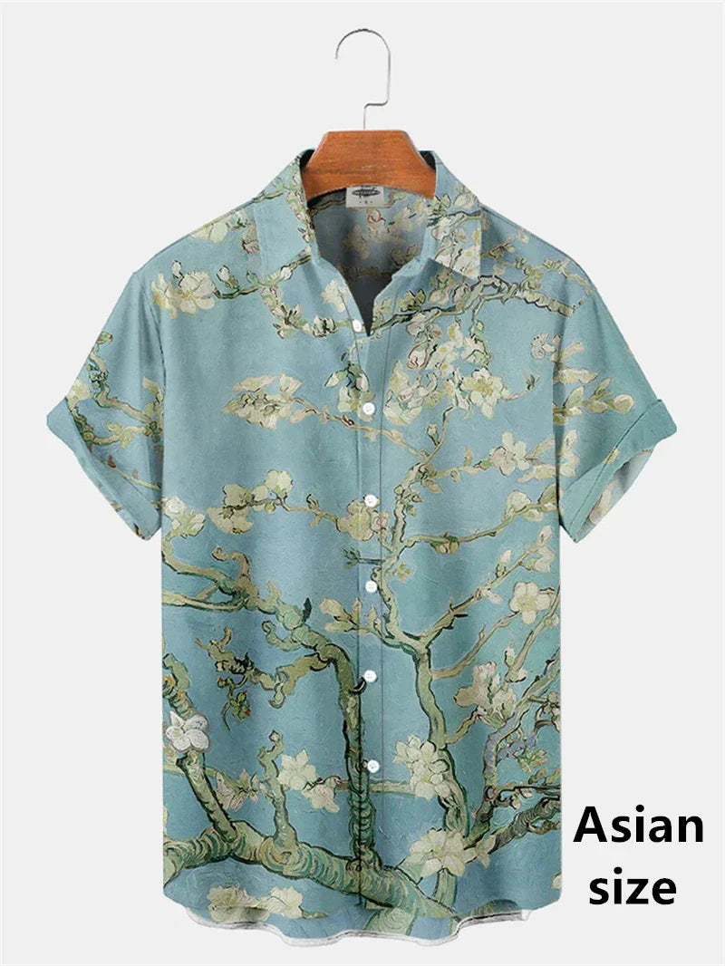 Men Shirts 3d Geometric Art Colorful Abstract Oil Painting Printed Men's Short Sleeve Shirts Fashion Unisex Hawaiian Button Top