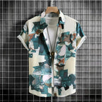 Summer men's And women's Personalized Irregular Pattern Print Design Tops short-sleeved Fashion Shirts Buttoned Versatile Tops