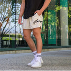 Woven Sports Quick Drying Black Shorts Men's Fitness Tide Brand Bodybuilding Slim Zipper Pocket Running Hip-hop Training Pants