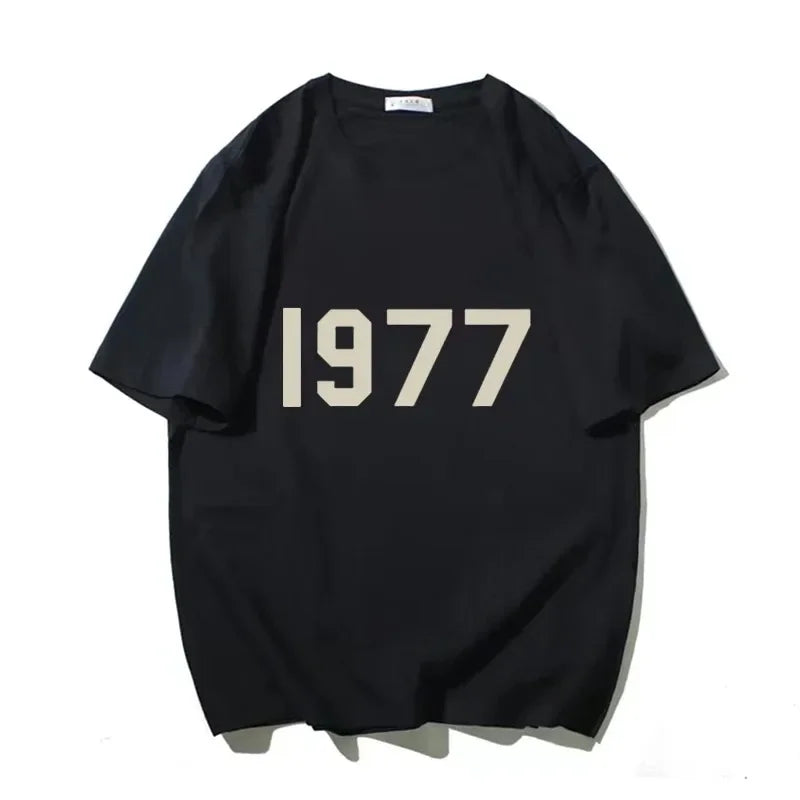 Korean 1977 Men Women Cotton Tshirt Fashion Luxury Brand Big Size Casual Print Short Sleeve Summer Tops Crewneck Tee Graphic Tee
