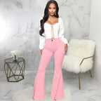 Women Jeans Flare Pants Sexy Denim Long Pant Hip Wrap Casual Solid Elegant Splice Regular Slim Fit High Waist Trousers Summer