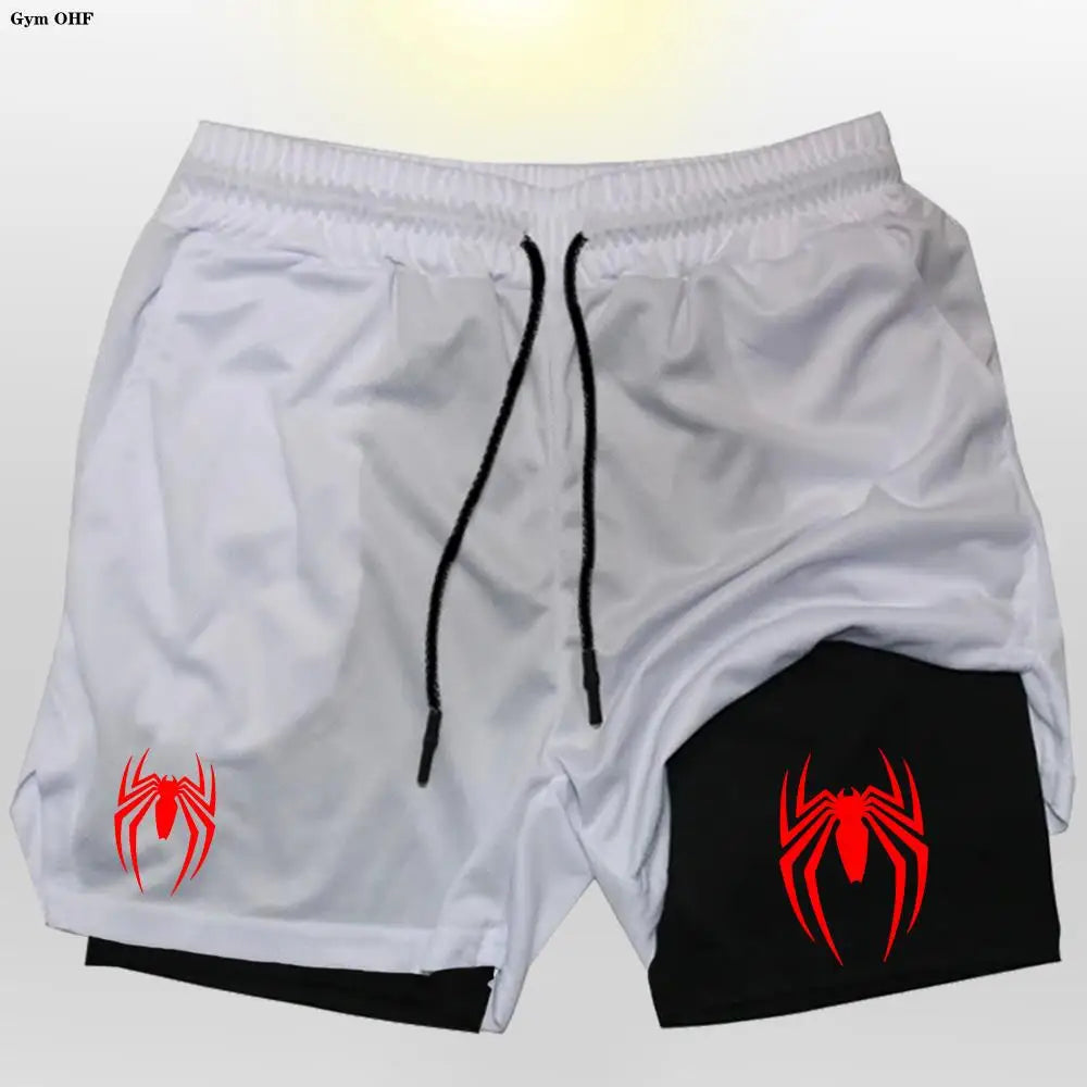 Men's sports shorts, spider print compression shorts, informal, training, running, 2-in-1, Y2K order shipped directly