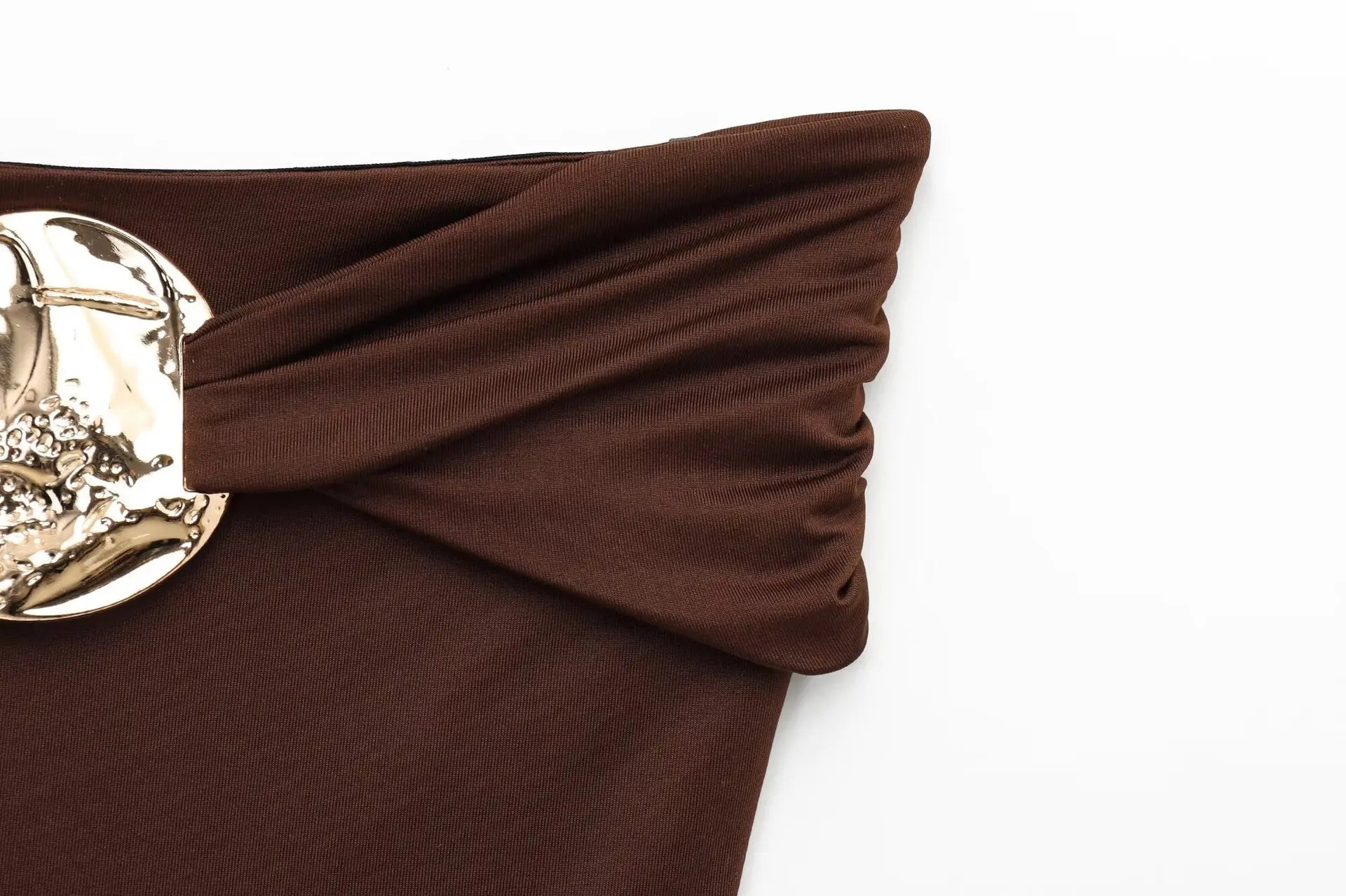 ZBZA Women's Sexy Jumpsuit Gold Button Pleated High Elastic Holiday Beach Solid Color Slim Fit Top Summer New Female Chic Top