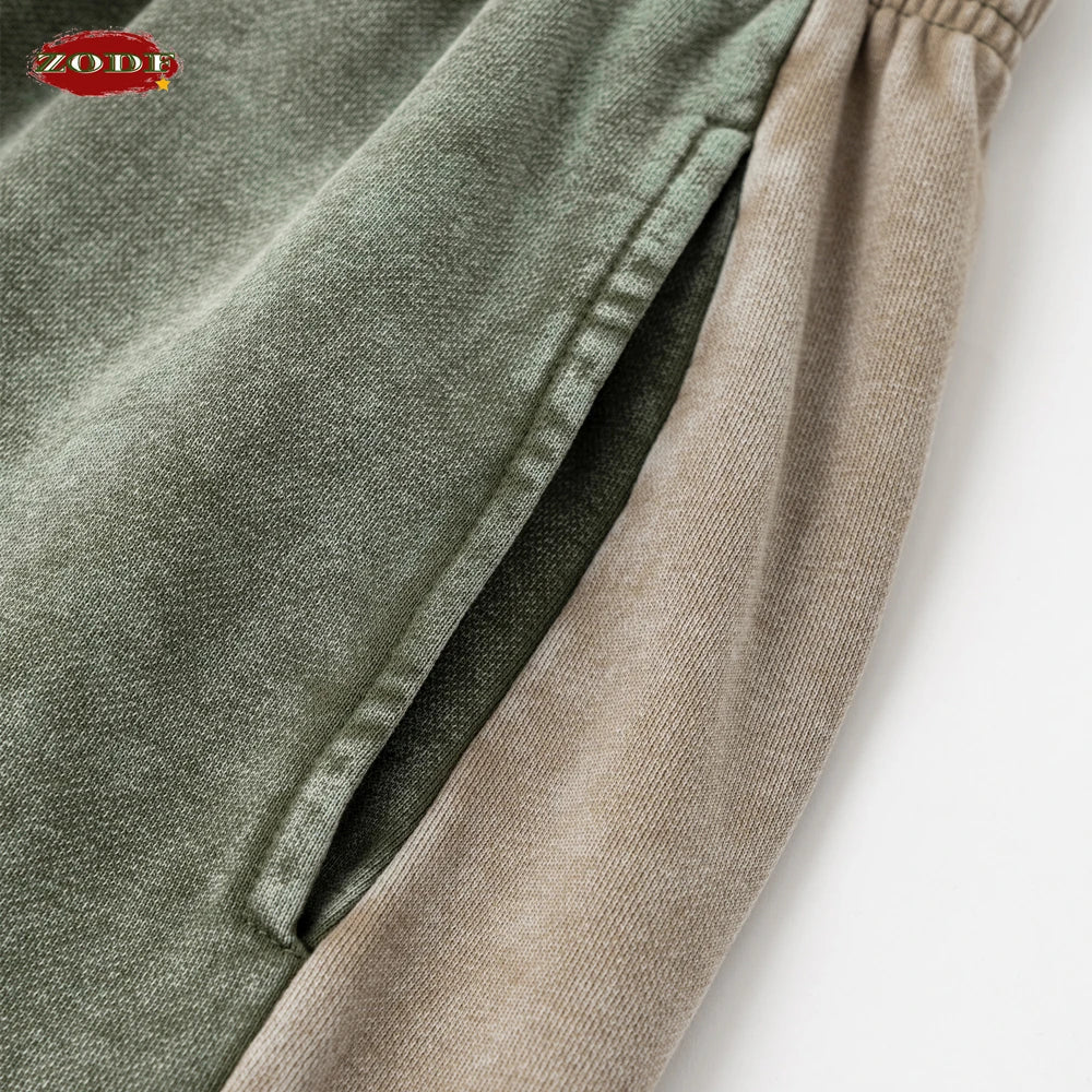 ZODF Vintage Men Washed 370gsm Cotton Shorts Unisex High Street Patchwork Distressed Shorts Brand Clothes HY1026