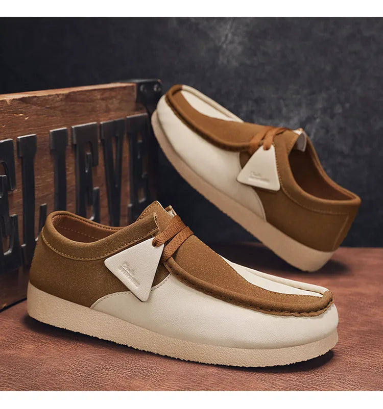 Fashion Khaki Casual Shoes For Men Suede Leather Loafers Men Platform Slip-on Men's Driving Shoes Lightweight Leisure Men Shoes