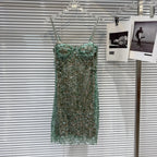 DEAT Heavy Industry Diamond Chain Pearl Suspender Dresses Women For Women 2024 Summer New Party Strap Dress Female 29L7707