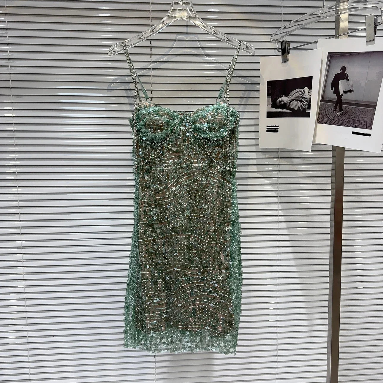 DEAT Heavy Industry Diamond Chain Pearl Suspender Dresses Women For Women 2024 Summer New Party Strap Dress Female 29L7707