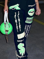 Summer New Printed Fashion Elastic Waist Sports Casual Harlan Pants for Women