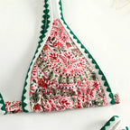 Trend Print Bikini Bordered Straps Swimsuit Thong Push Up Y2K Boho Swimwear Kawaii Women Two Piece Brazil BeachWear Bathing Suit