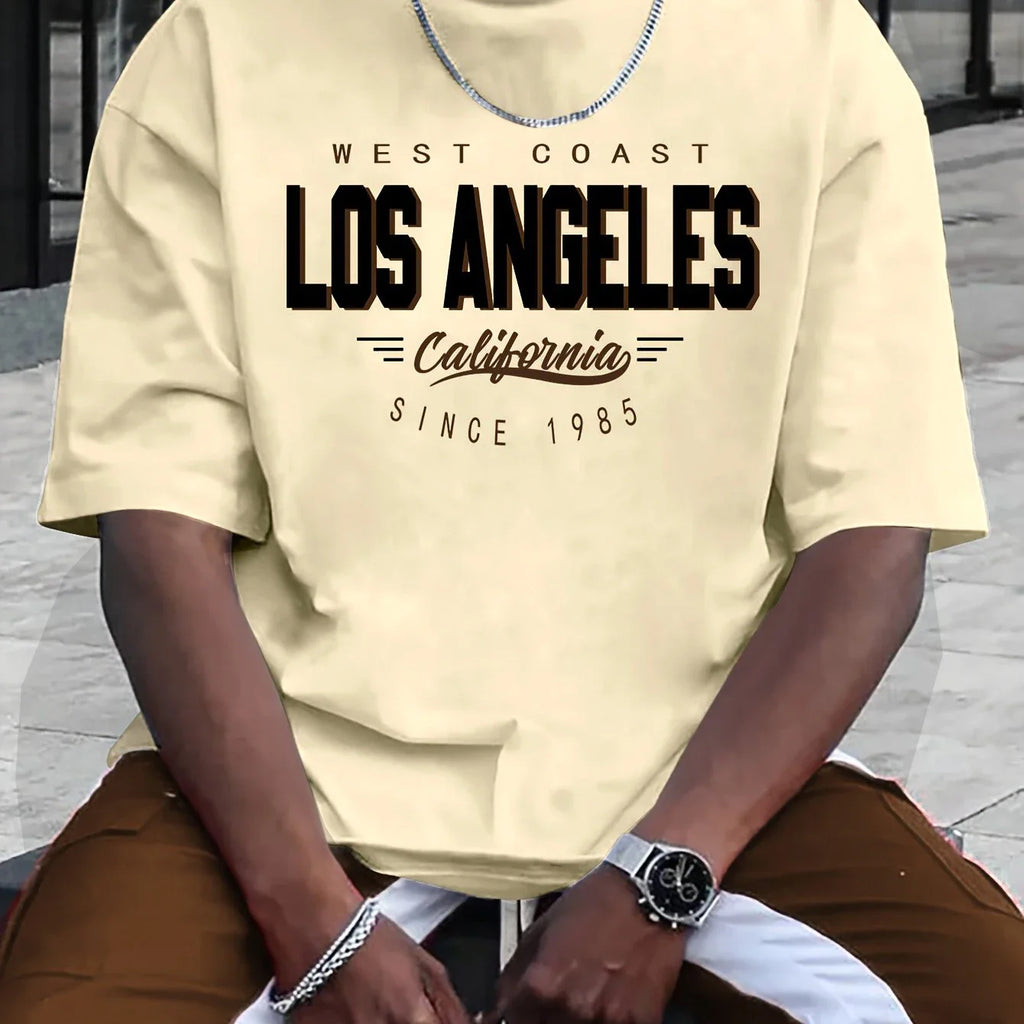 Summer Men's 100% Cotton Comfortable Casual Loose Plus Size Los Angeles Printed Sports Round Neck Short Sleeved Kid T-Shirt Top