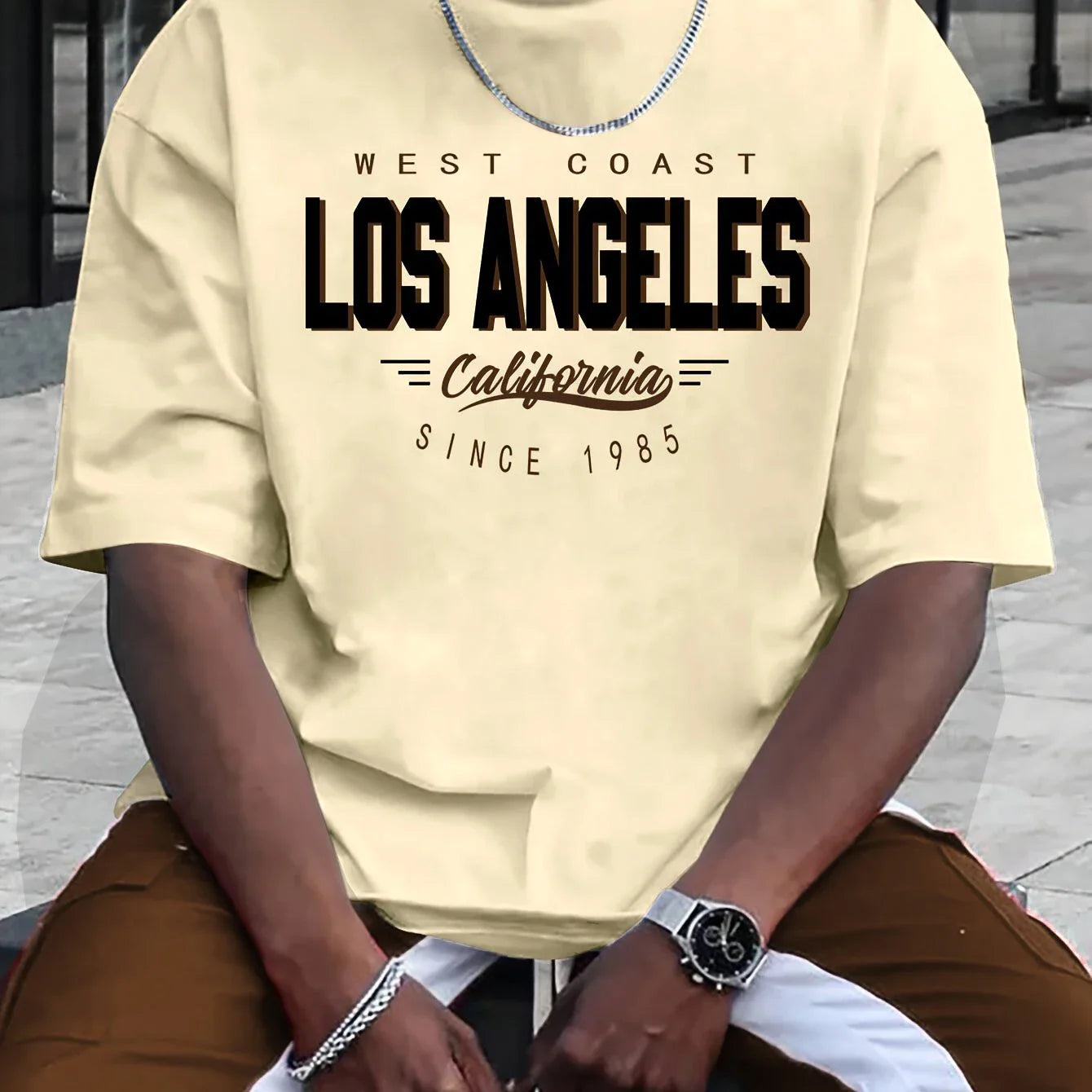 Summer Men's 100% Cotton Comfortable Casual Loose Plus Size Los Angeles Printed Sports Round Neck Short Sleeved Kid T-Shirt Top