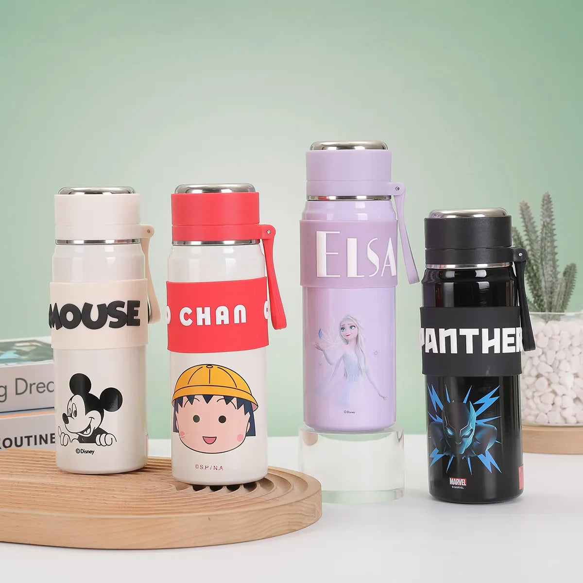 Disney Bullet Thermos Cup 500ML Stainless Steel 316 Children's Vacuum Flask Cartoon Students Special Rope Insulated Water Bottle