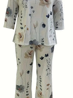 Women Plus Size 1XL-5XL Casual Outfits Set Floral Print Long Sleeve Round Neck Top Pants Outfits Two Piece Set