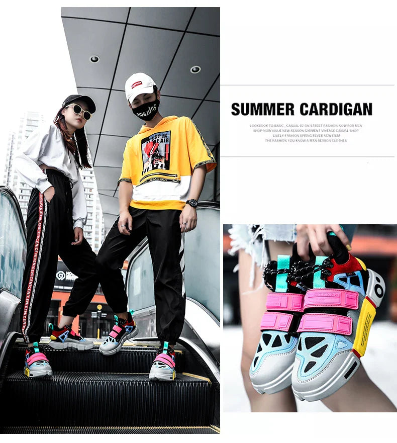 Wudao student couple sports board shoes Women's new non-slip thick soled sports shoes men ventilated Velcro casual shoes