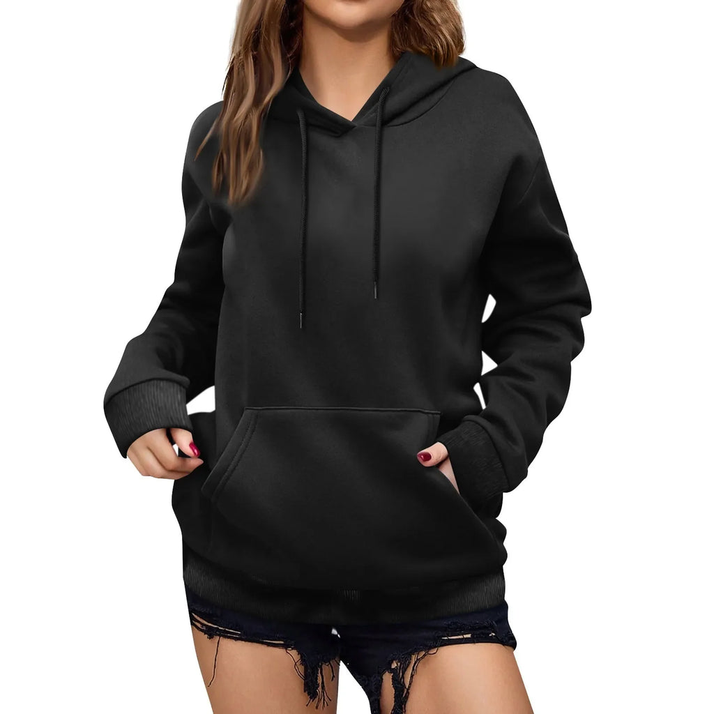 y2k Solid Minimalist Women's Hoodie, Long Sleeve With Pocket Casual Daily Wear 2024 Women Hoodies Autumn Sudadera de mujer