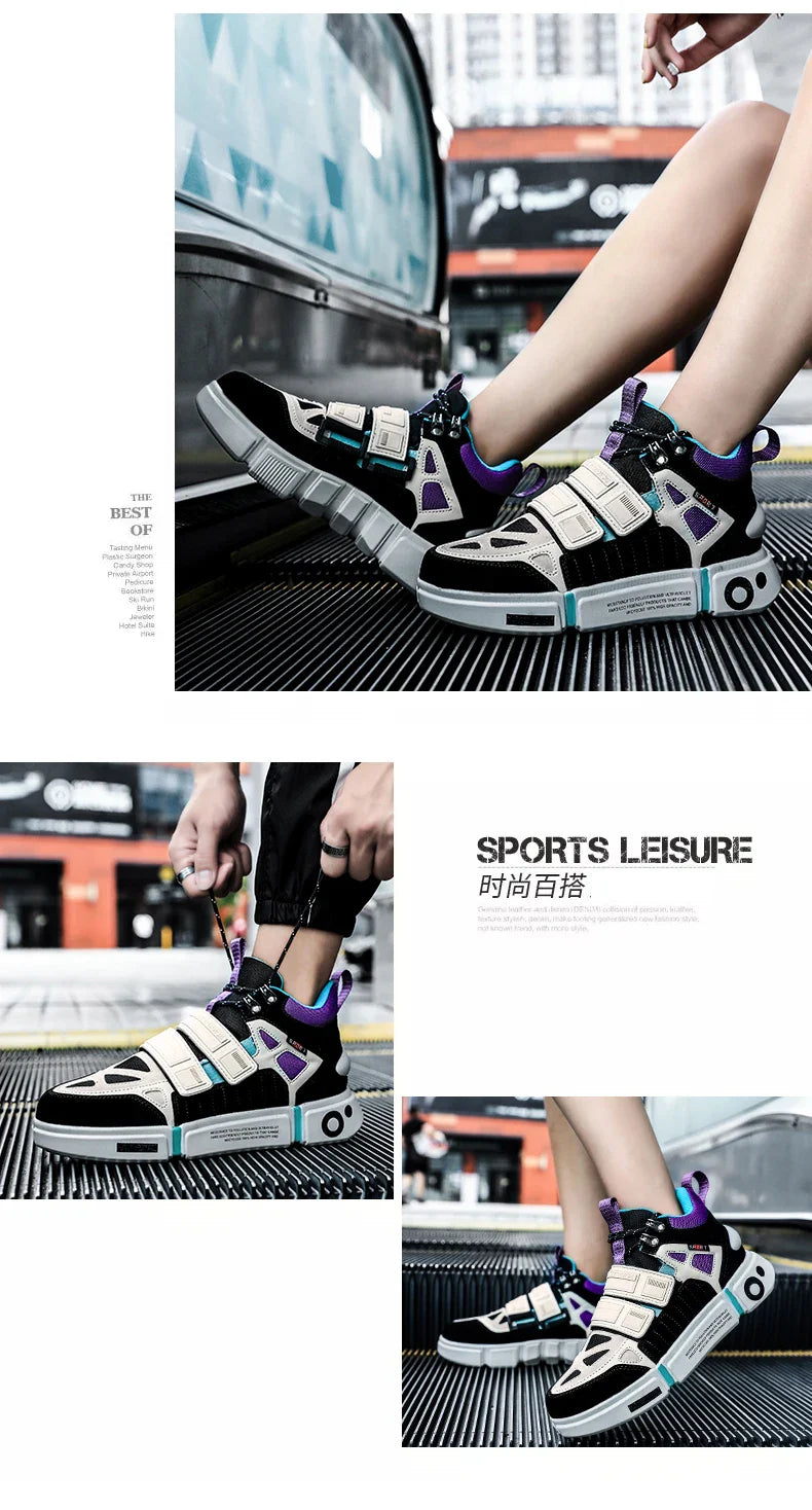 Wudao student couple sports board shoes Women's new non-slip thick soled sports shoes men ventilated Velcro casual shoes